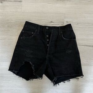 Agolde black denim distressed shorts